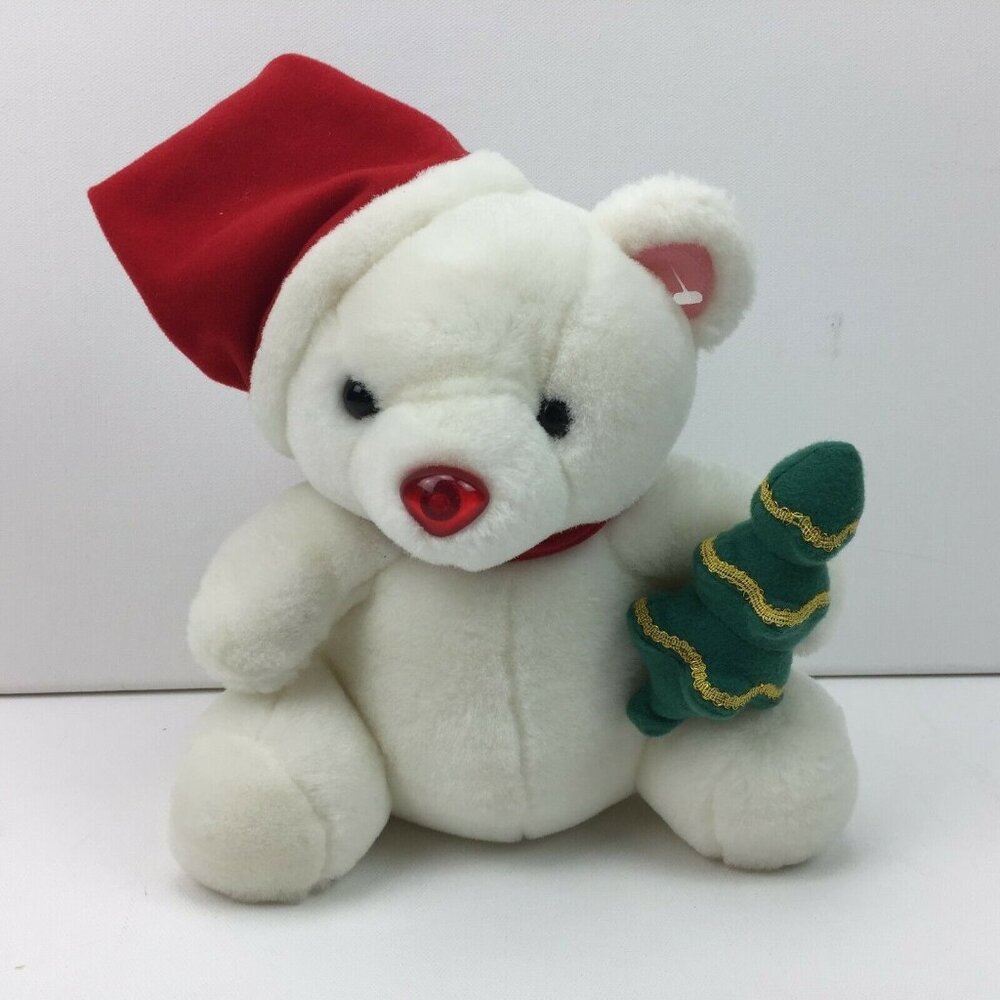 Hugfun Intl. 10 " White Plush Christmas Bear Holiday Rudolph Nose